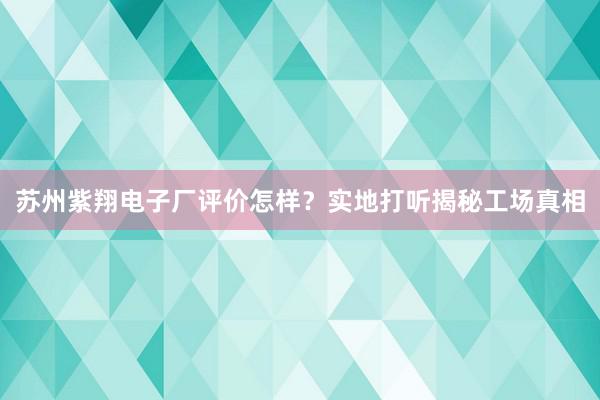 苏州紫翔电子厂评价怎样？实地打听揭秘工场真相